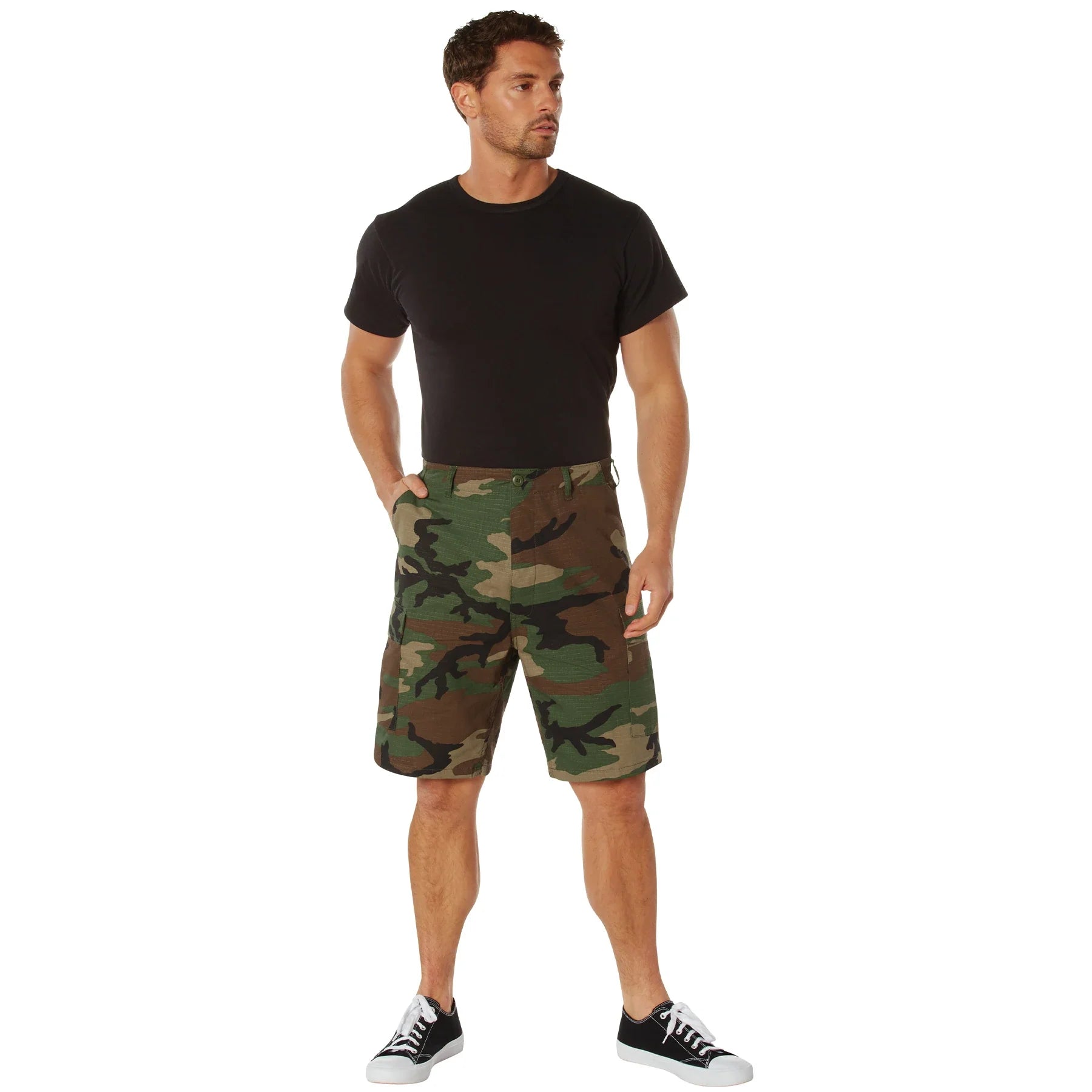 BDU Shorts - Woodland Camo - 100% Cotton Ripstop