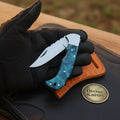 Teal Resin Lockback Pocket Knife with Carbon Steel Blade