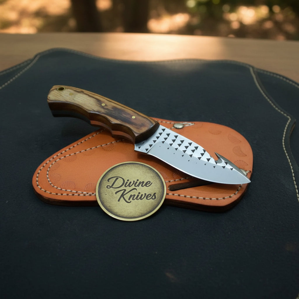 Hand-Forged Rasp Steel Wood Gut Hook Knife