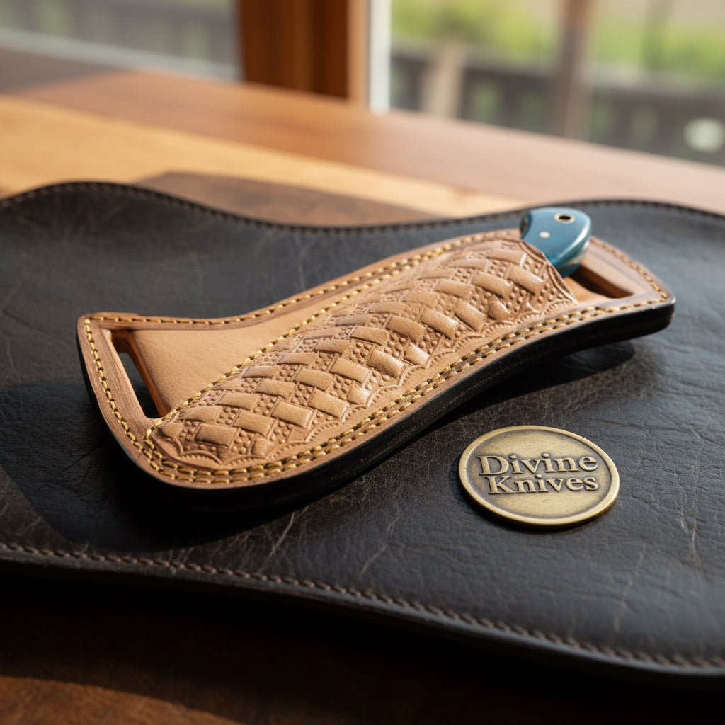 Blue Farrier Rasp Cowboy Belt Knife with Clip Point Blade