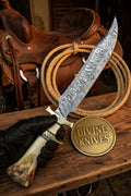 Crown Stag Damascus Hunting Knife with Natural Antler Handle