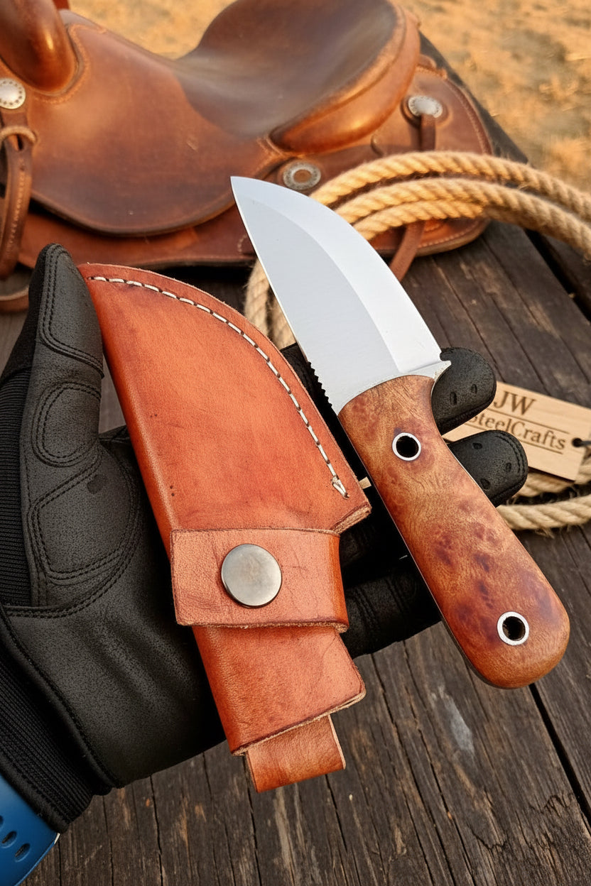 Woodgrain Trail Skinner Knife 7.5" Handmade High Carbon Steel Wood Handle