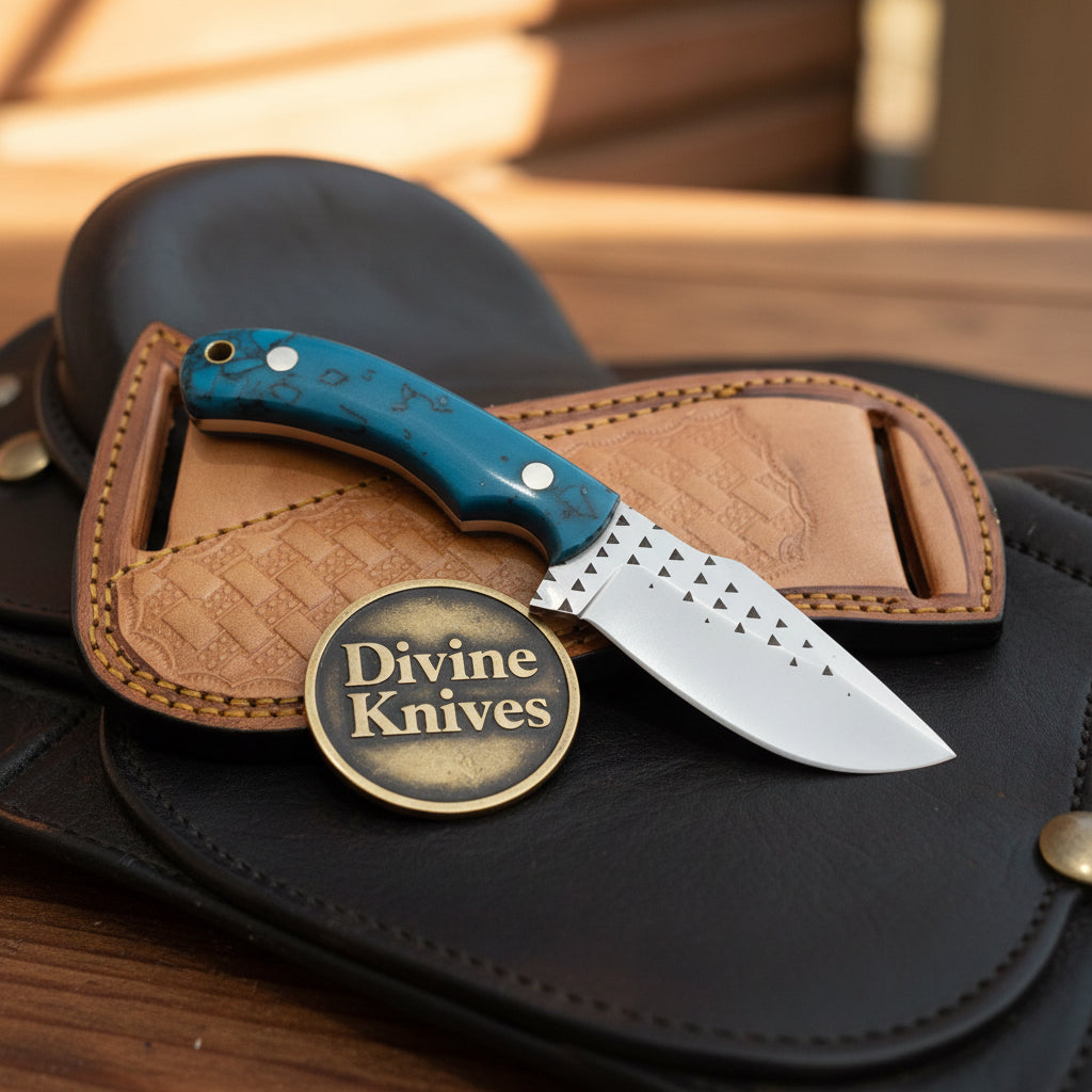 Turquoise Marble Rasp Cowboy Knife with Curved Rasp-Style Blade