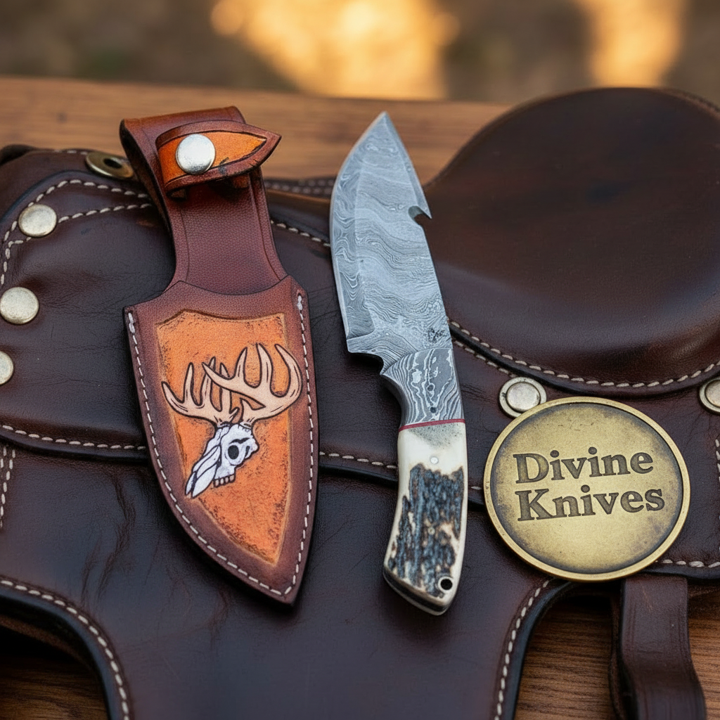 Stag & Bone Handle Gut Hook Skinner Knife for Hunters and Outdoor Users