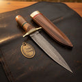 Damascus Steel Rosewood Commando Dagger with Matching Wood Sheath