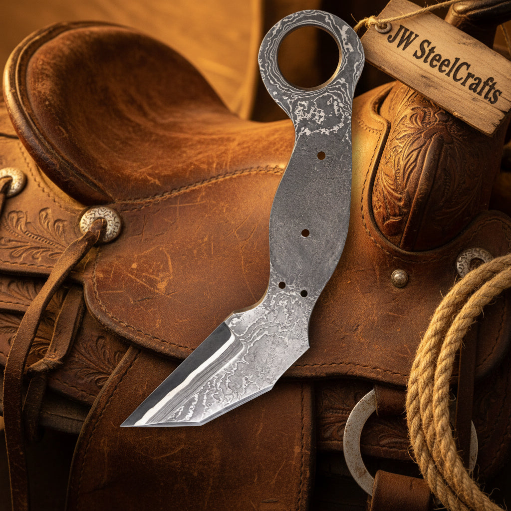 Rustler's Ring Karambit 5" Handmade Damascus Integral Handle