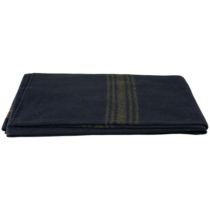 Mustard-Striped Navy Wool Blanket 55%