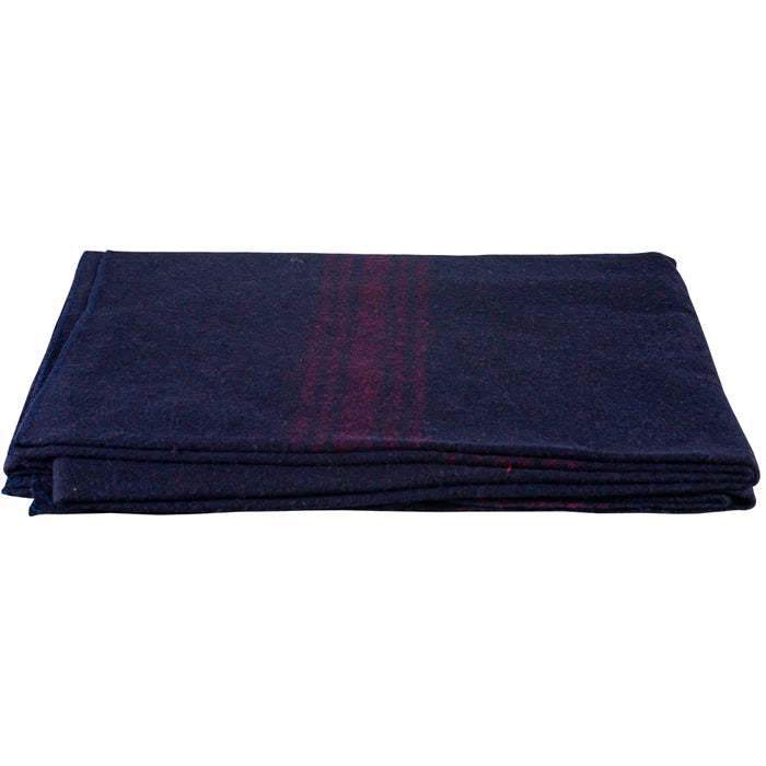 Red-Striped Navy Blue Wool Blanket 70% Wool/30% Synthetic