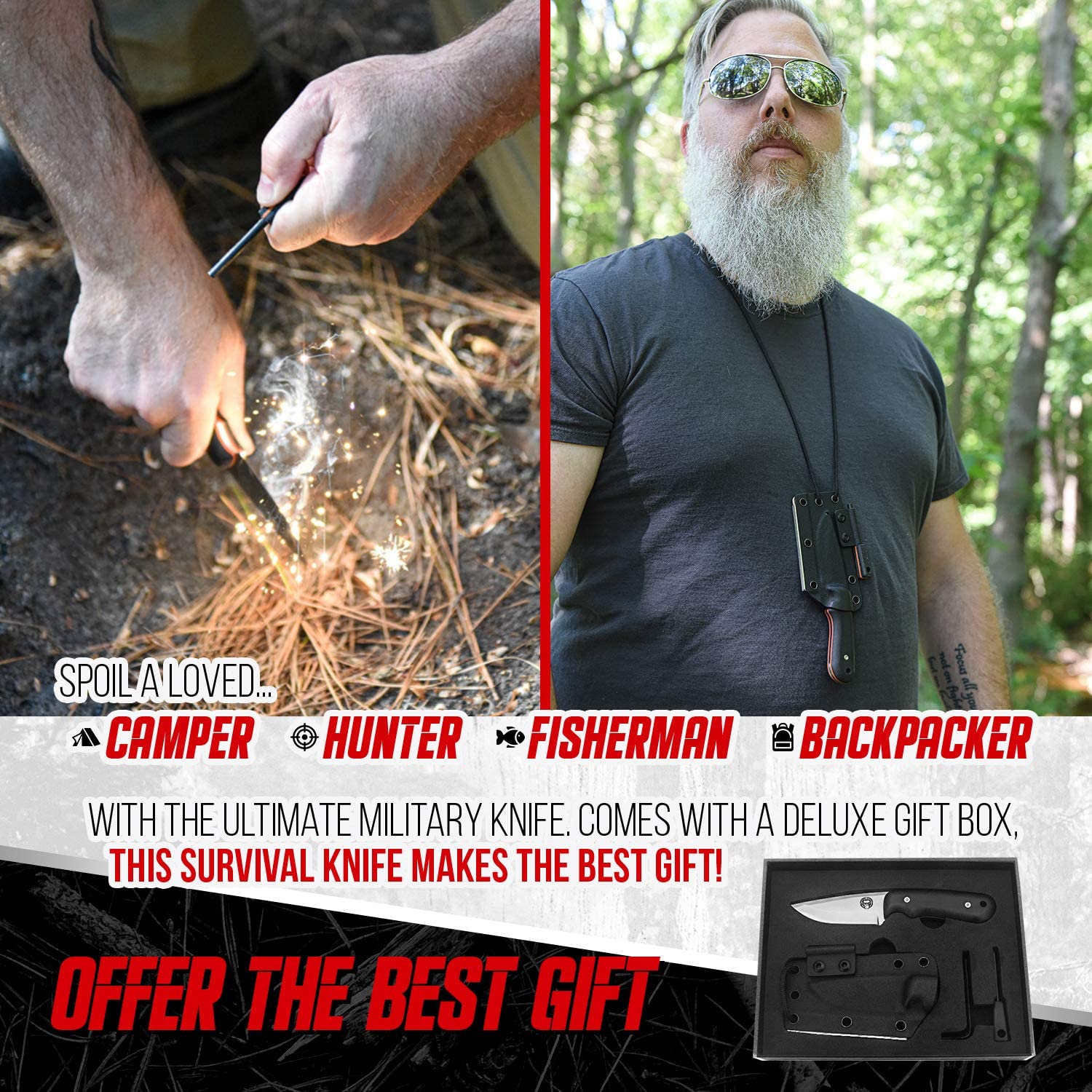"THE REDLINE" FULL TANG SURVIVAL NECK KNIFE WITH G10 HANDLE