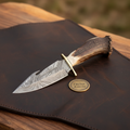 Crown Stag Damascus Gut Hook Knife for Hunting and Field Dressing