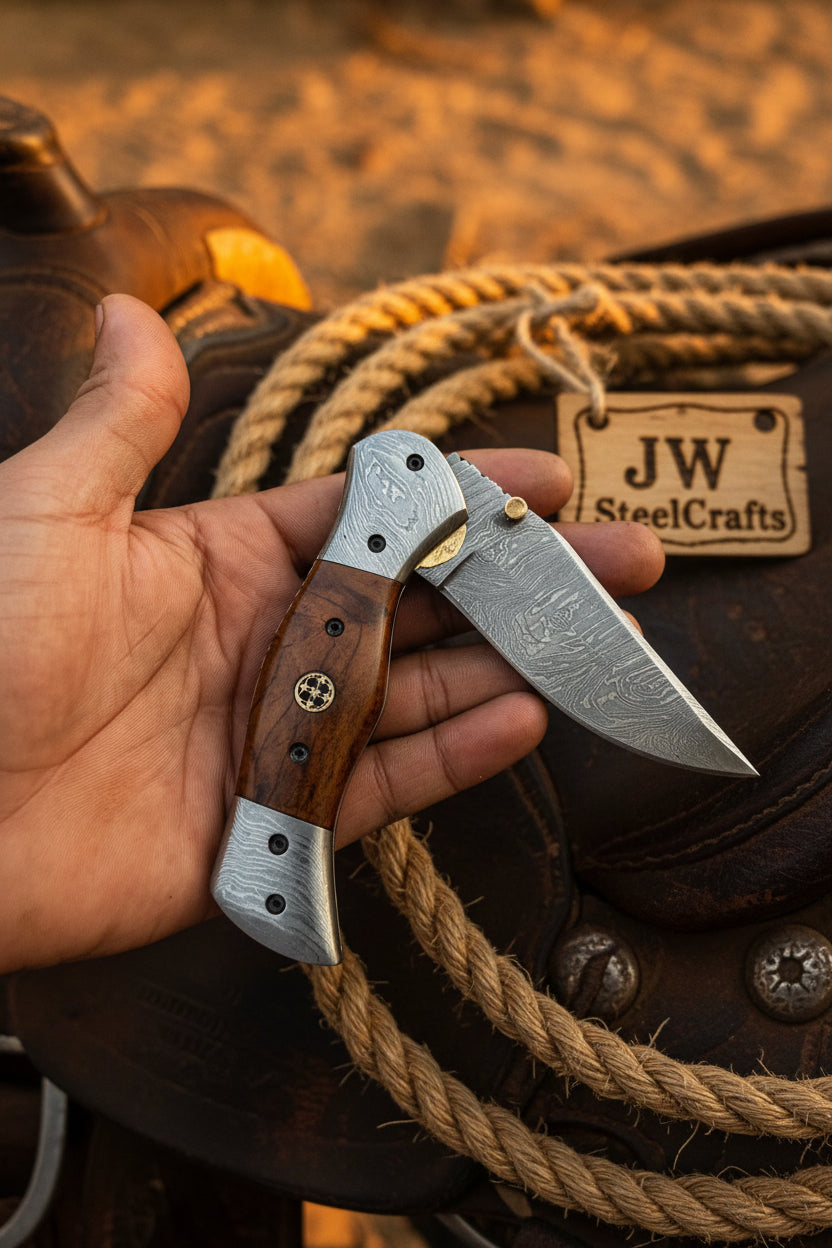 Rosewood Trail Folder Knife 6" Handmade Rosewood Handle EDC Folder