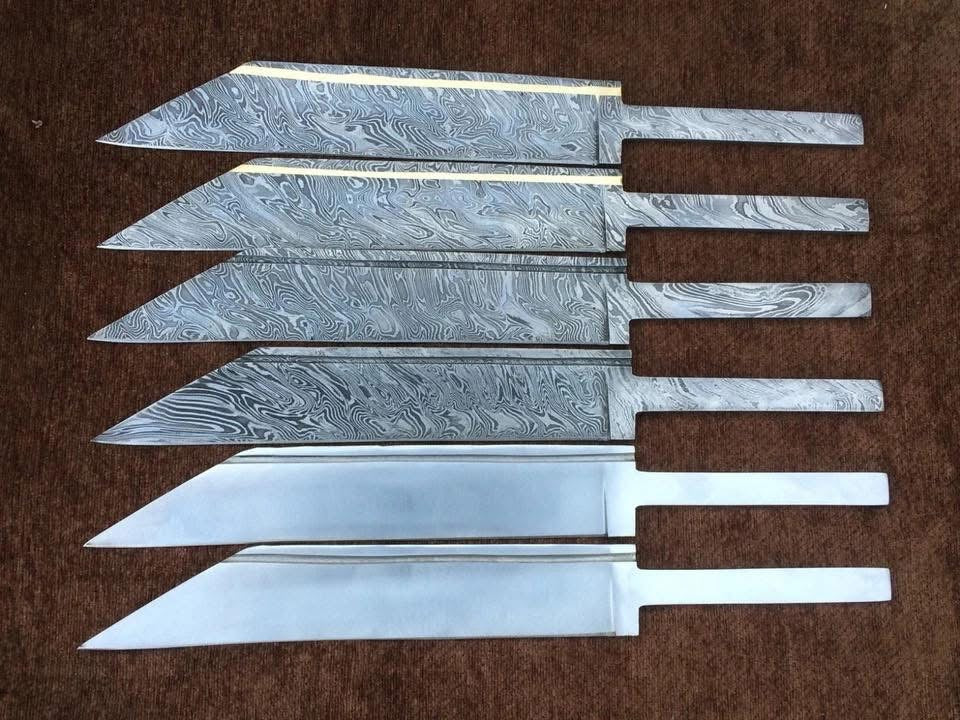 6-Piece Damascus & Carbon Steel Seax Blade Blank Set