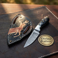 Buffalo Horn Damascus Mini Hunter with Marbled Handle