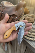 Honeywood Hawkbill Folder Knife 8" Handmade Wood Handle Damascus Blade