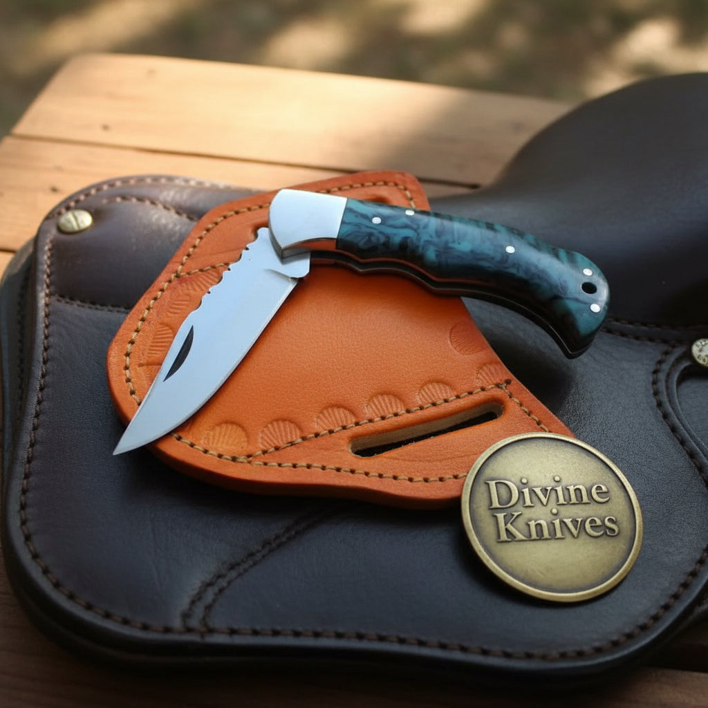 Teal Resin Lockback Pocket Knife with Carbon Steel Blade