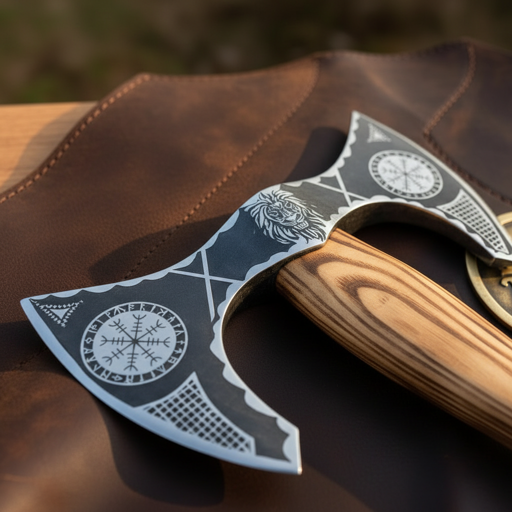 Vegvisir Double Bit Viking Battle Axe with Wood Handle