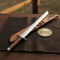 Polished Steel Tanto Sword with Wrapped Handle and Leather Sheath