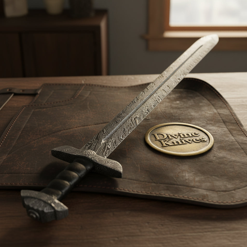Hand Forged Viking Sword Set with Pattern Welded Blades and Stitched Black Scabbard
