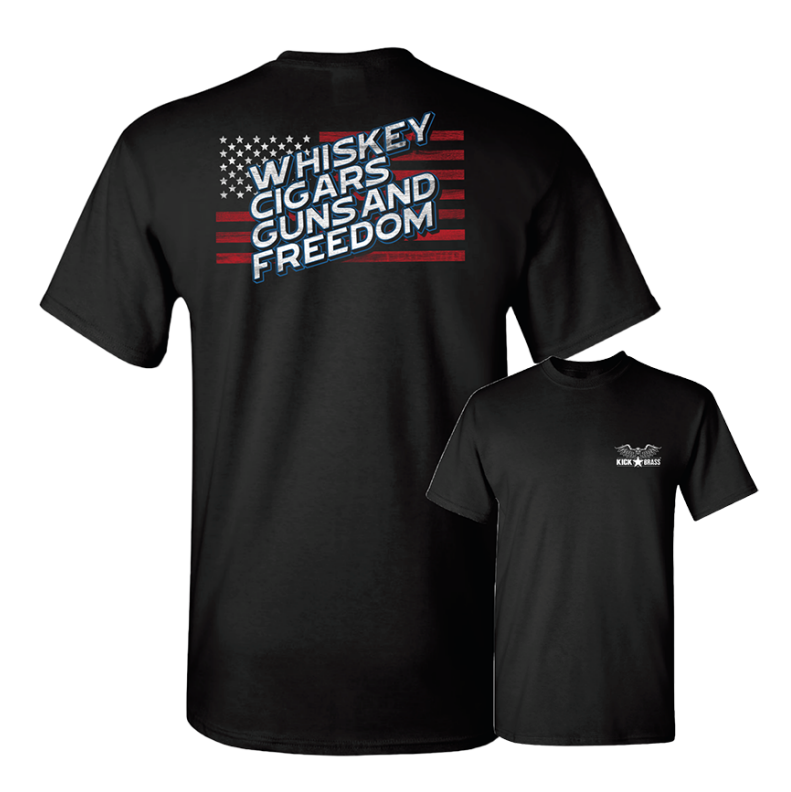 Kick Brass - Whiskey, Cigars, Guns and Freedom Premium Tee in Black