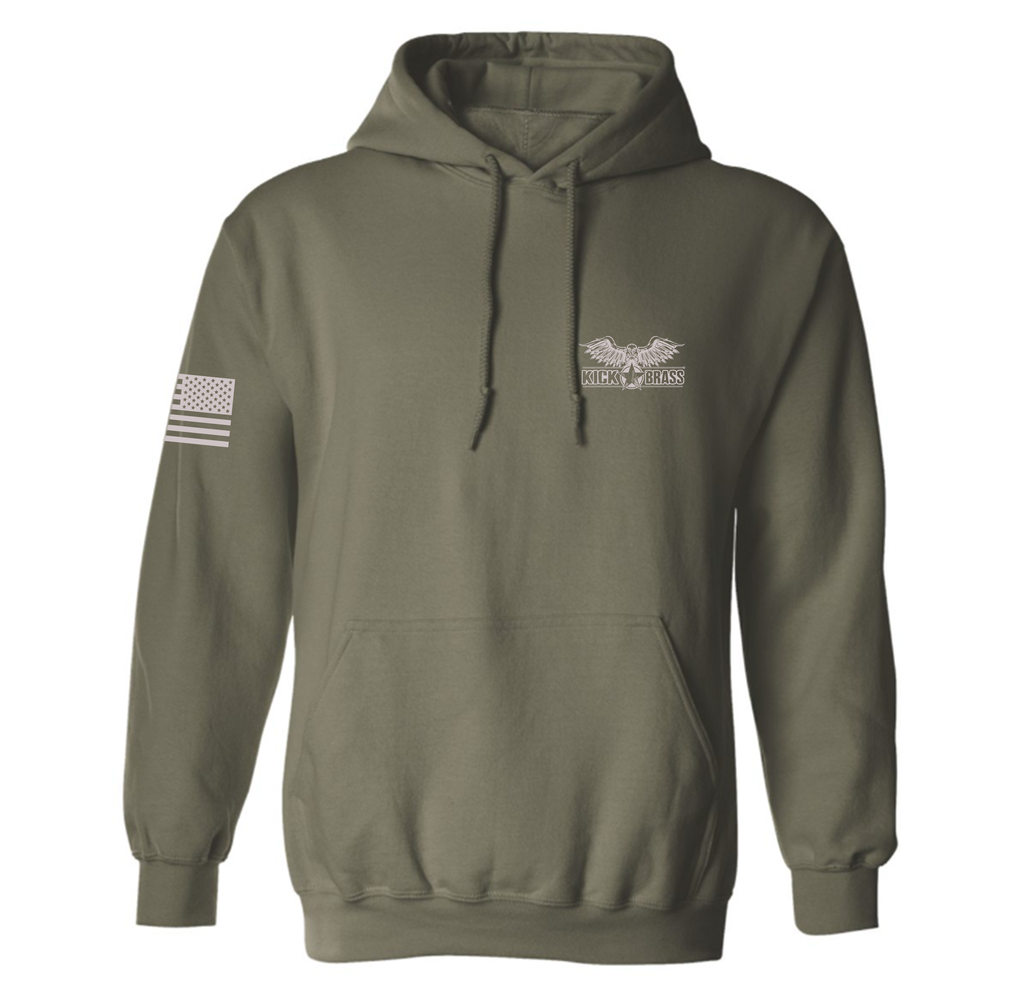 Kick Brass® "For God and Country" Pullover Hoodie in Military Green