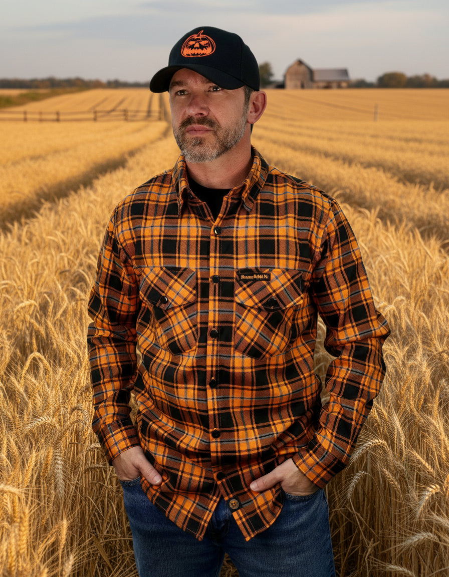 The "Harvest" Orange, Black & Gray Flannel (Hidden Snap Collars)