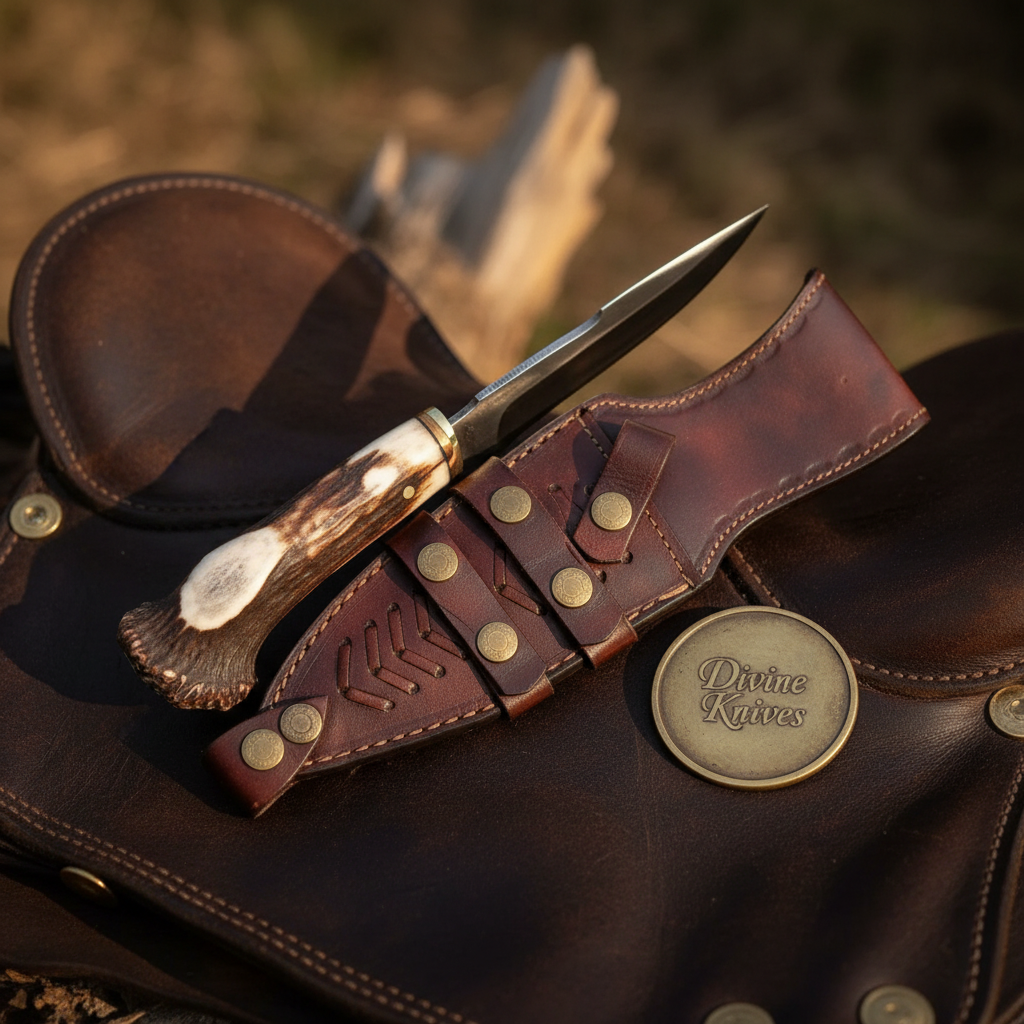Crown Stag Damascus Gut Hook Knife for Hunting and Field Dressing