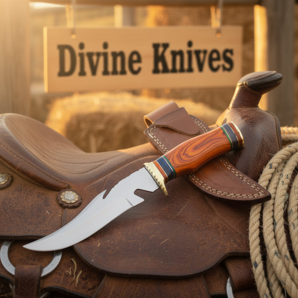 Colorful Spacer Ring Damascus Knife with Natural Tan Wood Handle