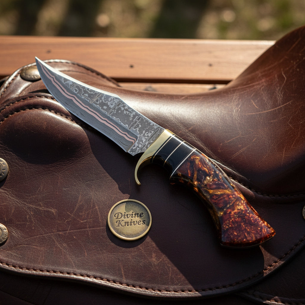 Copper-Line Skinner Bowie Knife with Buffalo Horn & Red Resin Handle