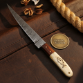Camel Bone Fillet Knife with Flexible Forged Blade and Engraved Fish Motif Handle