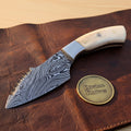 Serrated Spine Skinner Knife with Natural Bone Handle