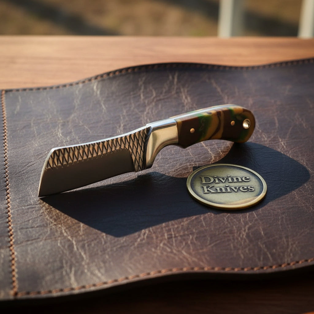 Camo Resin Rasp Bull Cutter Knife with Broad Fixed Blade