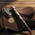 Cross Wrap Carbon Steel Bearded Hatchet with Leather-Wrapped Handle