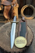 Brass Guard Damascus Dagger Display Knife with Leather Sheath