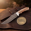 Nile Crocodile Damascus Hunting Knife with Raindrop Blade