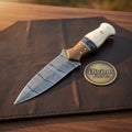 Segmented Bone Damascus Boot Dagger with Segmented Bone and Wood Handle