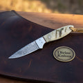 Damascus Sheephorn Cowboy Knife with Patterned Blade