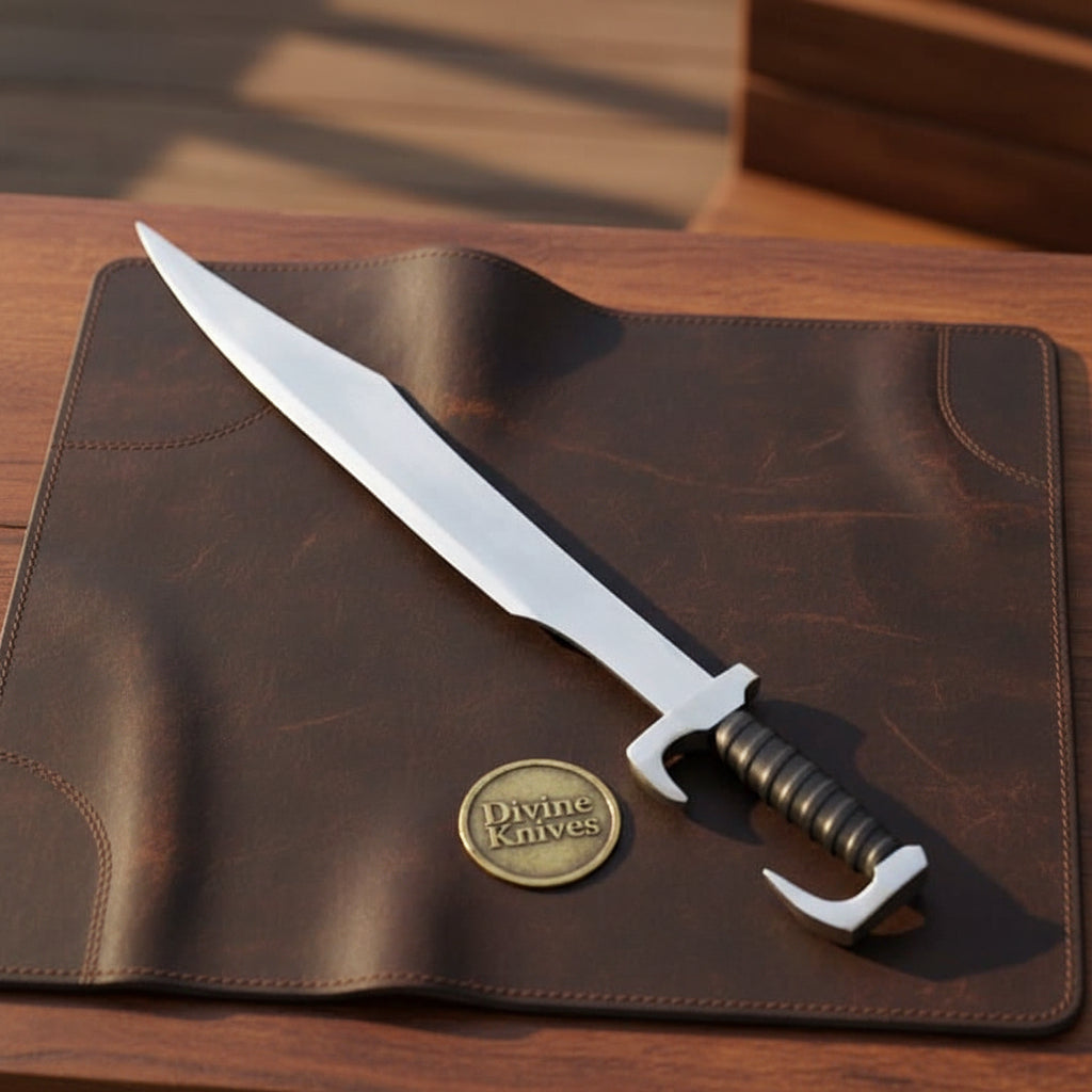 Elite Spartan Sword with D-Guard and Leather Sheath