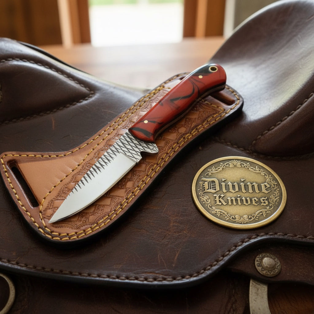 Red Swirl Resin Rasp Skinner with Distinctive Red Swirl Handle
