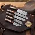 Stag Handle Butcher Knife Set of 5 with Rosewood Spacers and Forged Blades