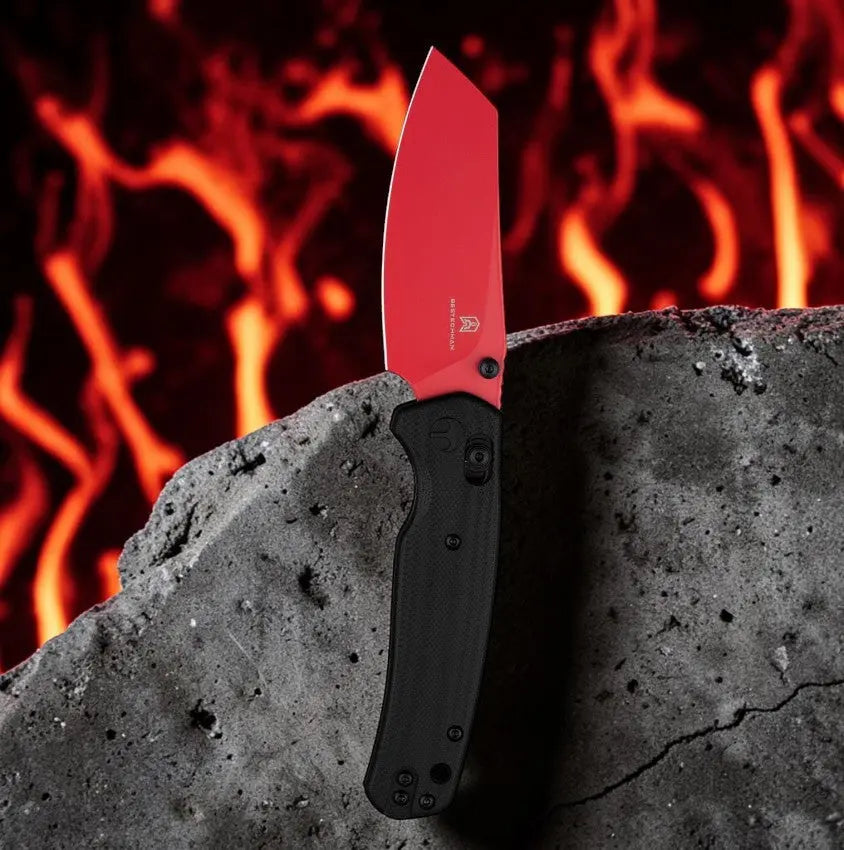 Bestech Cicada's Wing Folding Knife - Black G10 Handle Red 10Cr15CoMoV Blade B-Lock