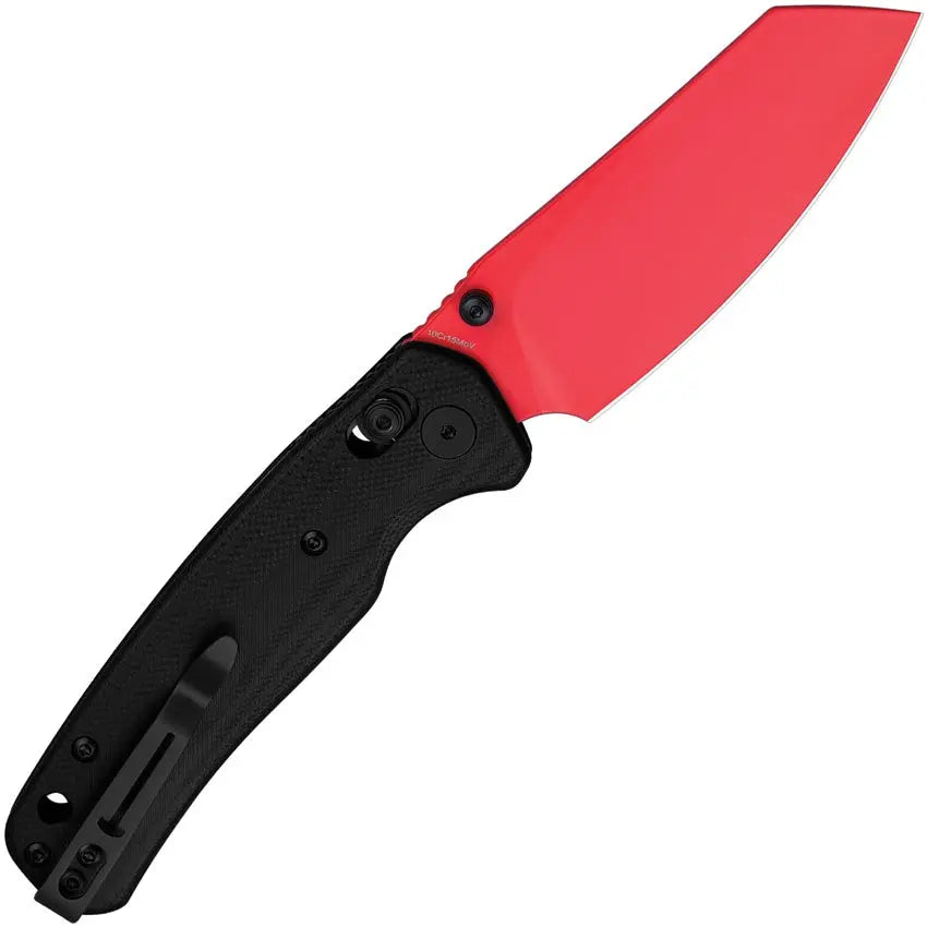 Bestech Cicada's Wing Folding Knife - Black G10 Handle Red 10Cr15CoMoV Blade B-Lock