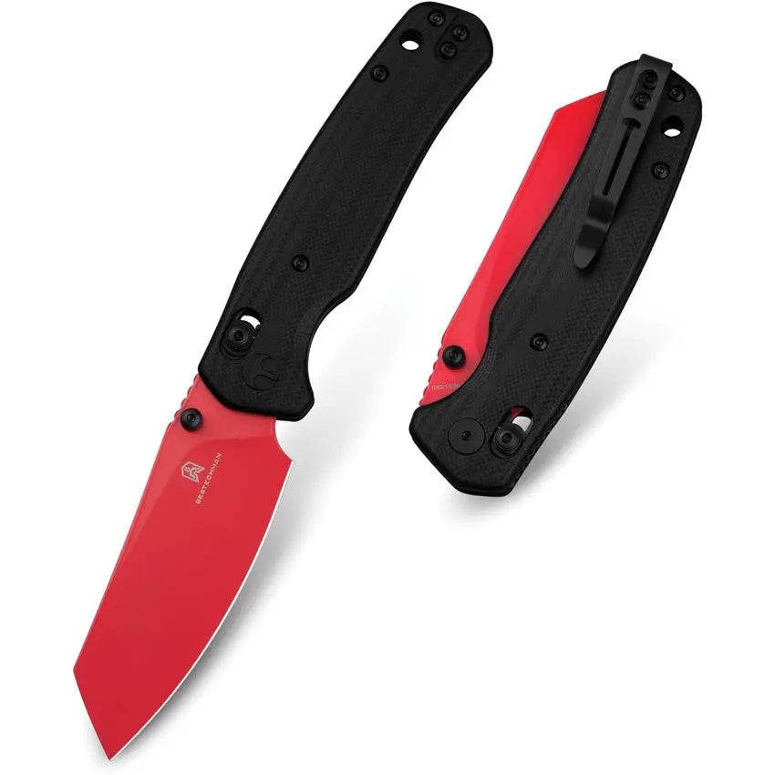 Bestech Cicada's Wing Folding Knife - Black G10 Handle Red 10Cr15CoMoV Blade B-Lock
