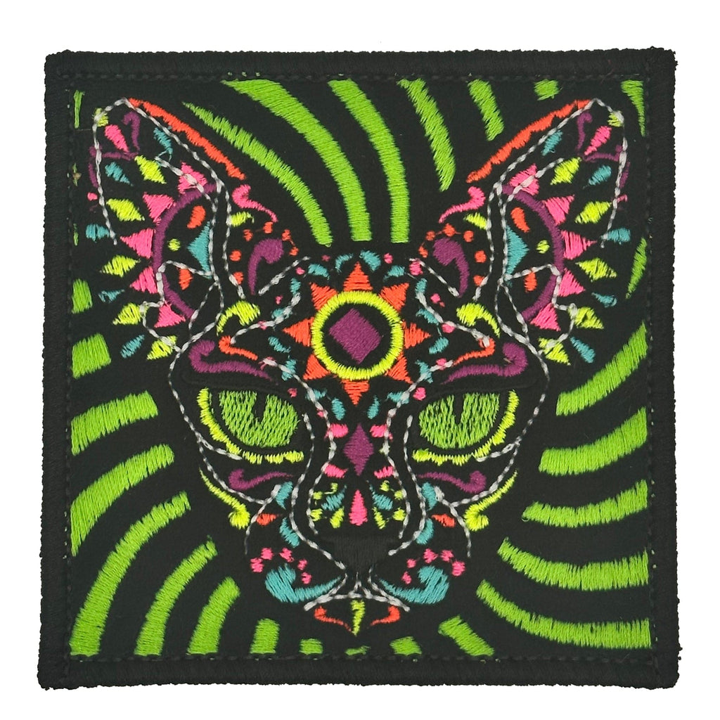 Blacklight Cat Velvet Patch - Amp Up Your Wardrobe with an Trippy, Eye-Catching Fluorescent Thread Magic