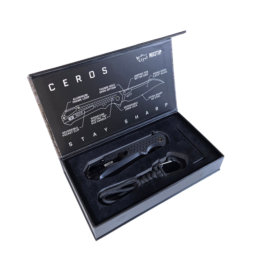 MUCITUP Ceros Blackout Edition – D2 DLC Rhino-Horn Blade | G10 Handle | Liner Lock EDC