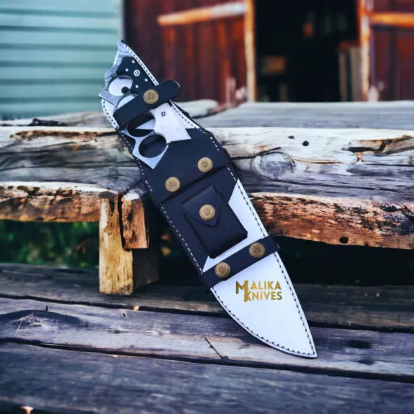 Black White Damascus Knuckle Bowie Knife Resin Handle