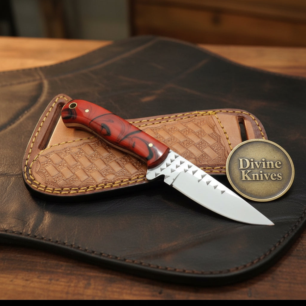 Red Swirl Resin Rasp Skinner with Distinctive Red Swirl Handle