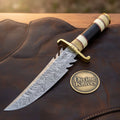 Stacked Bone Damascus Sawback Bowie with Alternating Bone Handle