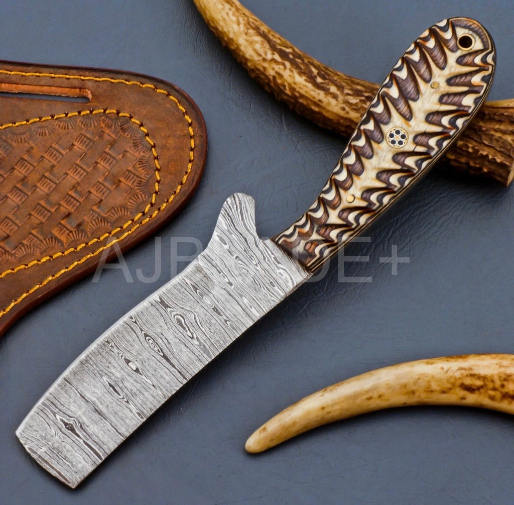 Orange Pinecone Damascus Bull Cutter for Ranch Work