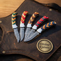 Damascus Chevron Wood Pocket Knife Set for Everyday Carry