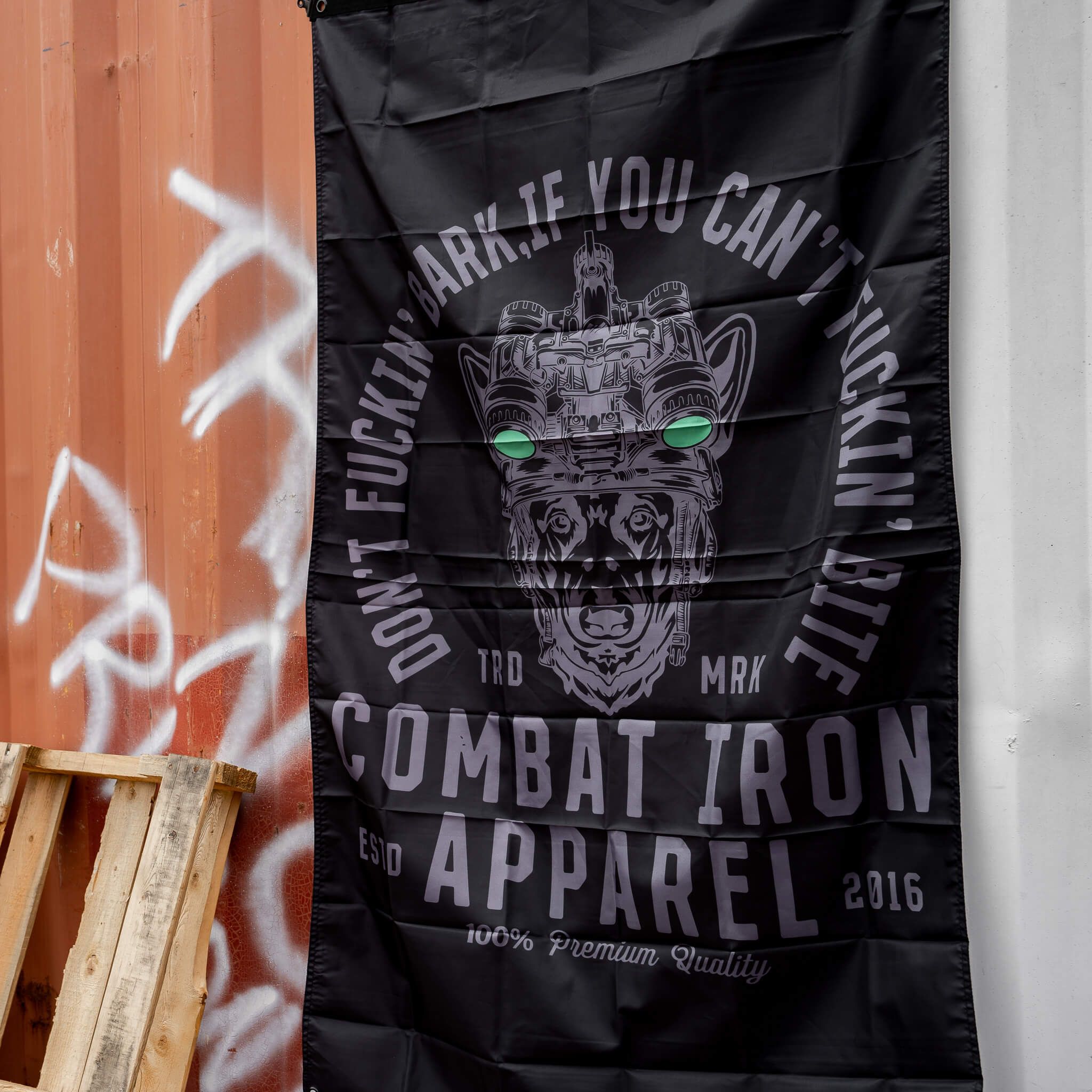 DON'T FUCKIN' BARK IF YOU CAN'T FUCKIN' BITE 3' x 5' Wall Flag